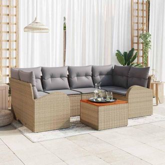 vidaXL Vidaxl - Conjunto De Sof&aacute; De Jard&iacute;n 7 Pcs Beige, Gris Claro
