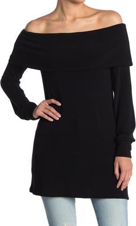 Go Couture Foldover Off the Shoulder Tunic Sweater in Black at Nordstrom Rack, Size X-Large