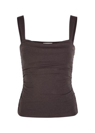 Reformation Trish Ruched Stretch-cotton top - Brown - XL (UK16 / XL)