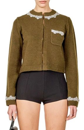 endless rose Crystal Embellished Cardigan in Olive at Nordstrom, Size X-Small