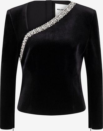 Roland Mouret Tailliertes Samttop mit Kristallen