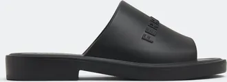 Ferragamo Mens Black Logo-Embossed Slip-On Sandals, Size 6