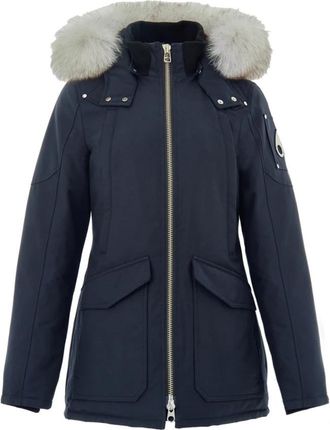 Moose Knuckles Field Jacket con Collo Pelliccia - Dames - Winterjassen - Blauw - S - Katoen - Jassen