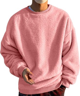 Generic Oversized Fleece Sweatshirt For Men Pullover Thermal Sweater Crew Neck Jumper Winter Warm Casual Wear Soft Touch Loungewear Soft And Comfy Pullover Sw