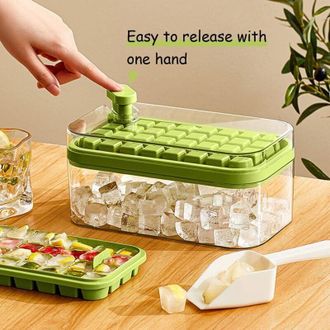 OEM Bandeja Para Cubitos De Hielo Con Tapa Y Recipiente, Molde Para 64 Cubitos De Hielo (verde) - Crezuo