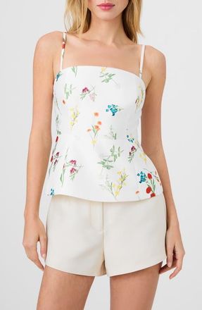 French Connection Christine Floral Taffeta Peplum Top in Christine Flower Summer White at Nordstrom, Size 14