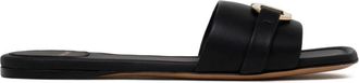 Ferragamo Vierkante Platte Slipper - Dames - Sandalen - Zwart - 35 1/2 EU - Leer - Schoenen