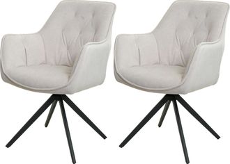 Hhg Hhg - Nunca Usado] Juego De 2 Sillas De Comedor 503, Silla De Cocina Silla Tapizada Con Reposabrazos, Giratoria, Metal Tela/textil, Crema-beige