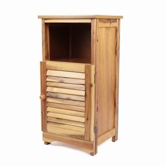 Happimess Serene Handcrafted Acacia Wood Bathroom Freestanding Floor Storage Cabinet with Louvered Door and Open Shelf in Natural at Nordstrom