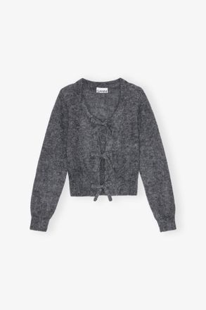 Ganni Grey Light Mohair Tie String Cardigan - Size S