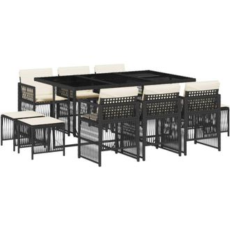 vidaXL Vidaxl - Set De Comedor Jard&iacute;n 11 Pzas Con Cojines Rat&aacute;n Sint&eacute;tico Negro