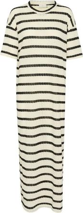 Kaffe Kleedjes, Dames, Veelkleurig, XS, Katoen, Gestreepte Jersey Jurk met Zijsplit