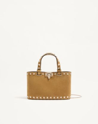 Valentino Garavani Mini borsa shopping Rockstud in Suede Donna HAVANA BEIGE UNI