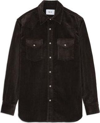 Nn.07 Ricky 50004 Organic Cotton Corduroy Snap-Up Western Overshirt in Demitasse at Nordstrom Rack, Size Medium