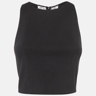 Alice & Olivia Alice + Olivia Black Jersey Lace Trim Crop Top