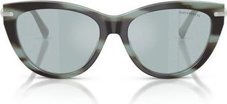 Tiffany & Co. 55mm Cat Eye Sunglasses in Striped Black Tiffany /Azure at Nordstrom