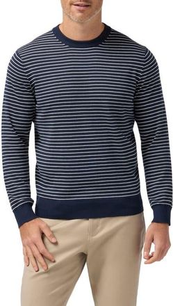 Mizzen+Main Ashe Stripe Crewneck Cotton Blend Sweater in Navy Pearl White Stripe at Nordstrom, Size Large
