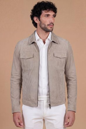 D'Arienzo Giacca in pelle scamosciata grigia con cerniera DArienzo, Seleziona Taglia 46, Colore Grigio