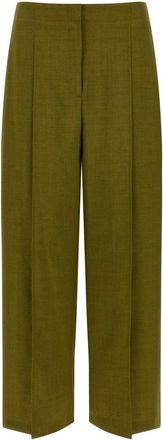 Theory Deep Pleat Pant in City Twill - Dames - Wijde Broeken - Groen - 2XS - Leer - Broeken