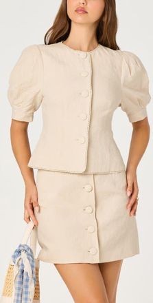 ASTR the Label Cailey Puff Sleeve Crochet Trim Button-Up Top in Natural at Nordstrom, Size X-Small