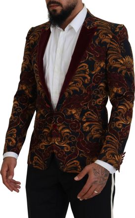 Dolce & Gabbana Mens Multicolor Floral Single Breasted Martini Blazer Wool Clothing
