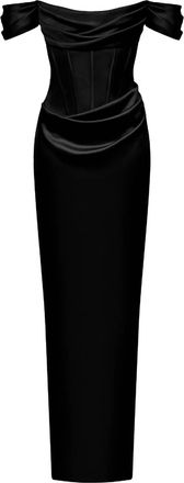 Rasario Off-The-Shoulder Draped Corset Gown In Black