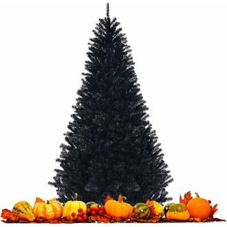 Costway Albero di Natale Nero 180/225 cm, Albero di Natale con 1036/1258 Rami Folti e Base di Metallo con Cuscinetti Antiscivolo, Albero di Natale