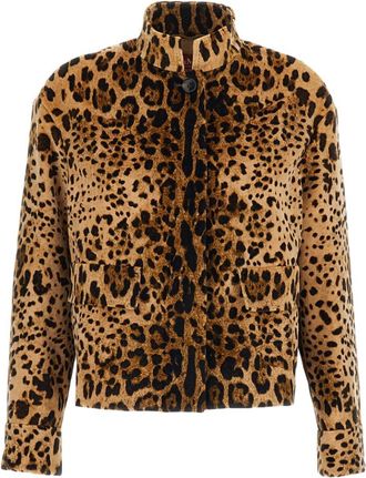 Max Mara Brown Animal Print Band Collar Jacket