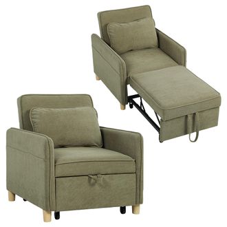 OEM Sill&oacute;n Cama Individual 3 En 1 Sof&aacute; Cama Plegable Con Respaldo Ajustable Y Coj&iacute;n Para Sal&oacute;n 74x85,5x82 Cm Verde Oscuro