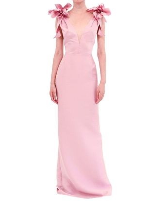 Marchesa Notte Sleeveless Deep V-Neck Silk-Blend Mikado Gown