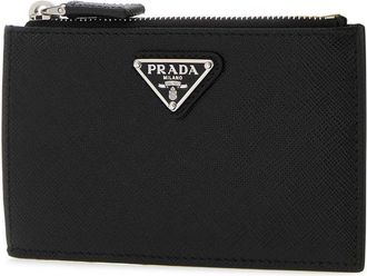 Prada Mens Black Leather Card Holder Nero Portafogli Wallet