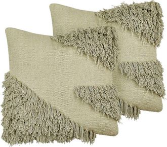 Beliani Beliani - Lote De 2 Cojines Decorativos De Algod&oacute;n Fabricados A Mano Con Relleno 45 X 45 Cm De Color Verde Sourwood