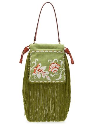 Etro Kalispera Small Embroidered Linen Shoulder bag - Green - One Size