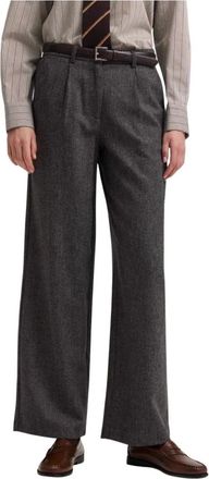 Bugatti Broeken, Dames, Grijs, L, Wol, Broek met Plooi en Fijne Ribstructuur