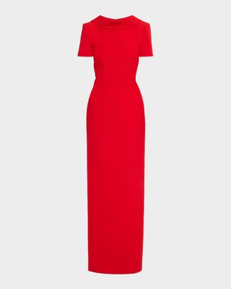 Roland Mouret Extended Boat Neck Short-Sleeve Maxi Dress