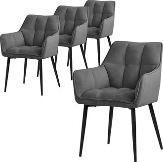 ML Design Ml-design - Set 4x Sillas De Comedor Con Respaldo Y Reposabrazos Asiento Acolchado Gris Oscuro Tapizado De Tejido De Rizo Con Patas De Metal Sill&oacute;n Er