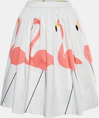 Alice & Olivia Alice + Olivia White Flamingo Print Stretch Cotton Flared Hale Mini Skirt