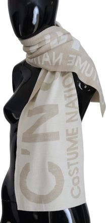 Costume National Womens Logo Wrap Scarf Beige Acrylic Wool