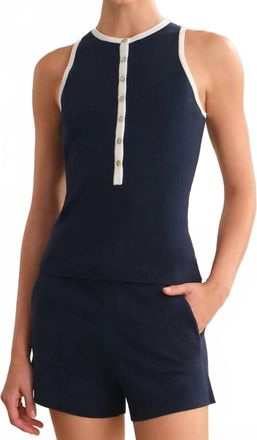 525 america Maren Contrast Henley Tank In Dark Blue Combo