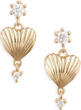 CHILD OF WILD Tides Cubic Zirconia Shell Heart Drop Earrings in Gold at Nordstrom