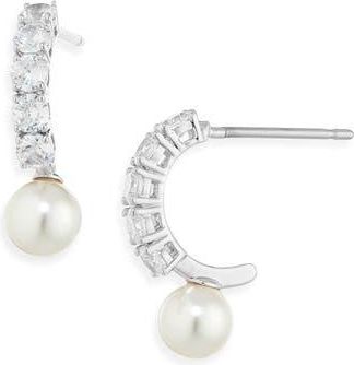 Nadri Shine Faux Pearl J-Hoop Earrings in Rhodium at Nordstrom Rack