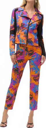 Joseph Ribkoff Scuba Tropical Print Fitted Jacket In Orange Multi