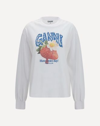 Ganni Strawberry long-sleeve cotton T-shirt Female XS