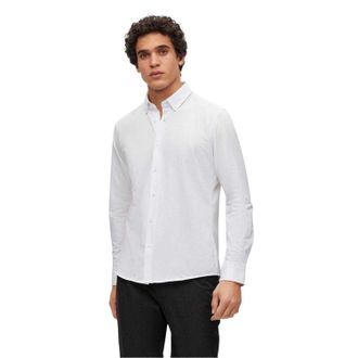 HUGO BOSS Herenoverhemd van Joe Oxford, reguliere pasvorm, met lange mouwen en knoopsluiting (Wit)