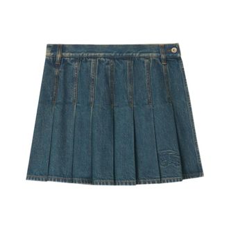 Burberry Denim Skirts, female, Blue, Size: 2XS Pleated Embroidered Skirt