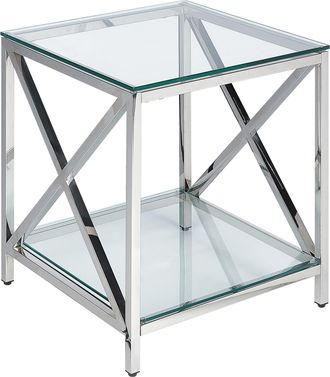 Beliani Beliani - Mesa Auxiliar De Vidrio Templado Transparente Plateado 45 X 45 Cm Acero Inoxidable Audet