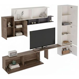 Dmora Parete Attrezzata Cannara, Mobile Soggiorno 4 Ripiani, Modulabile, Apertura Battente, a Ribalta, Marrone Noce
