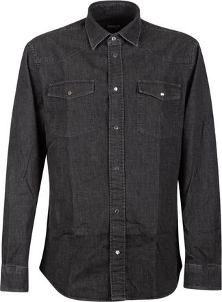 Dondup Grijze Zakoverhemd Snap Button Sluiting - Heren - Casual Overhemden - Grijs - M - Katoen - Overhemden