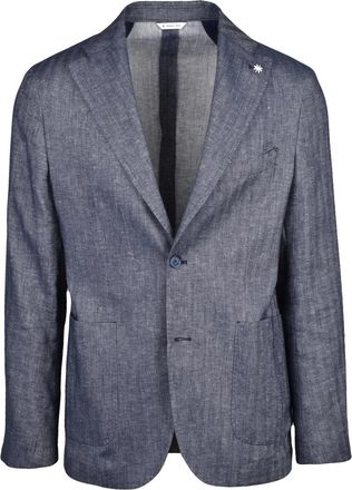 Manuel Ritz Blue Unlined Cotton-Linen Blazer