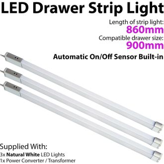 Loops 3x 900mm LED Drawer Strip Light AUTO ON/OFF PIR SENSOR Kitchen Cupboard Door